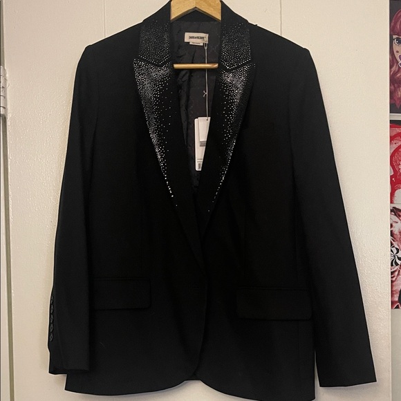 Zadig & Voltaire Black Blazer with Glitter Detail on collar size 40 about a 8-10 - Picture 7 of 14
